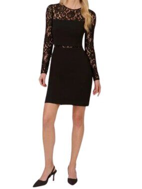 Adrianna Papell Black Lace Crepe Evening Dress Formal Party Event Size 18W